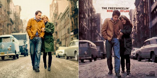 NASCAR driver Jimmie Johnson (and wife Chanra) as Bob Dylan for the 1963 album, “The Freewheelin' Bob Dylan” 