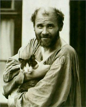 Gustav Klimt with his pet, Katze