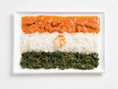 India – curries, rice, and pappadum wafer
