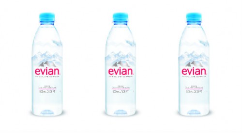 CRISP & CLEAN. Evian bottled water just refreshed its packaging with a simple, new structure and signature blue cap. The clear bottle shows the purity of the product, while graphics depict pristine Alpine mountains.